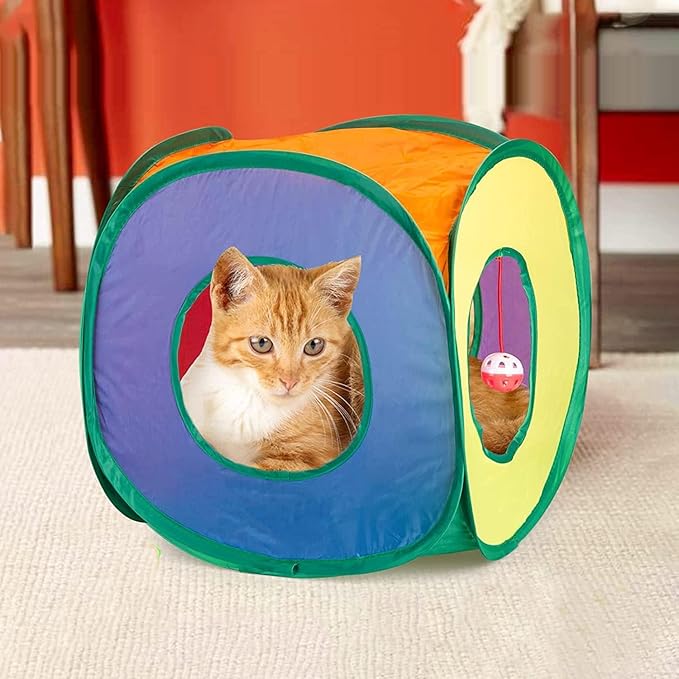 Cat Tunnel with Play Ball, Interactive Peek-a-Boo Cat Toys Tube Toy, Colorful Cube