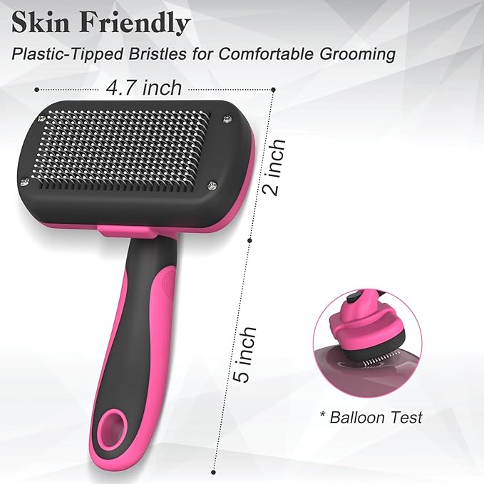 Self-Cleaning Pet Grooming Brush - Skin-Friendly Deshedding Tool for Dogs & Cats in Pink, Removes Loose Hair and Tangles
