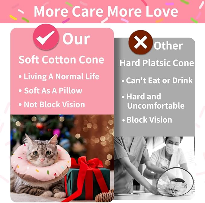 Cat Cone Collar Soft, Waterproof Cat Recovery Collars Spay Cones to Stop Licking Cute Donut E Collar After Surgery Anti-Lick Wound Healing Safety Elizabethan Collar for Kittens (Donut Pink, Large)