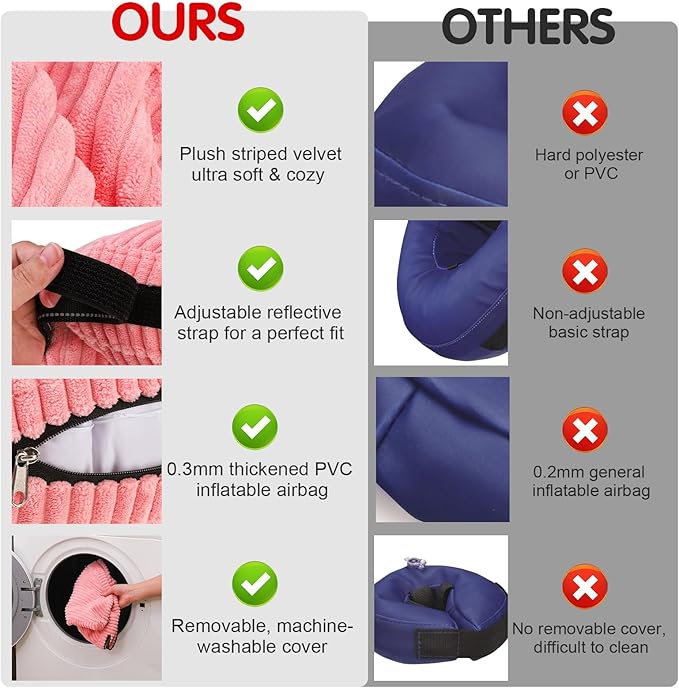 BINGPET Inflatable Dog Cone Collar Alternative After Surgery,Soft Recovery Cone for Dogs to Stop Licking,Protective Neck Donut E Collar Adjustable for Small Medium Large Dogs & Cats(Pink,L)