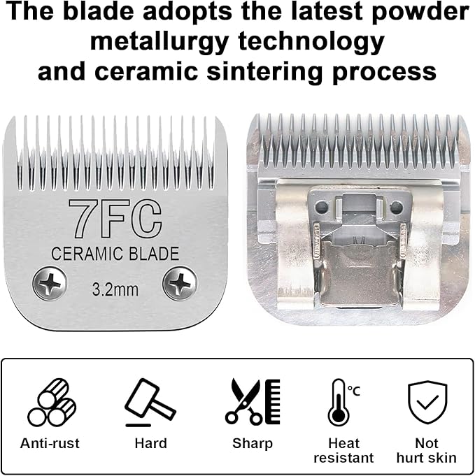 Detachable Pet Dog Clipper Blades, Compatible with Size-7FC Cut Length 1/8"(3.2mm), Most Oster A5, KM Series Clippers,Made of Stainless Steel Blade 2Pack