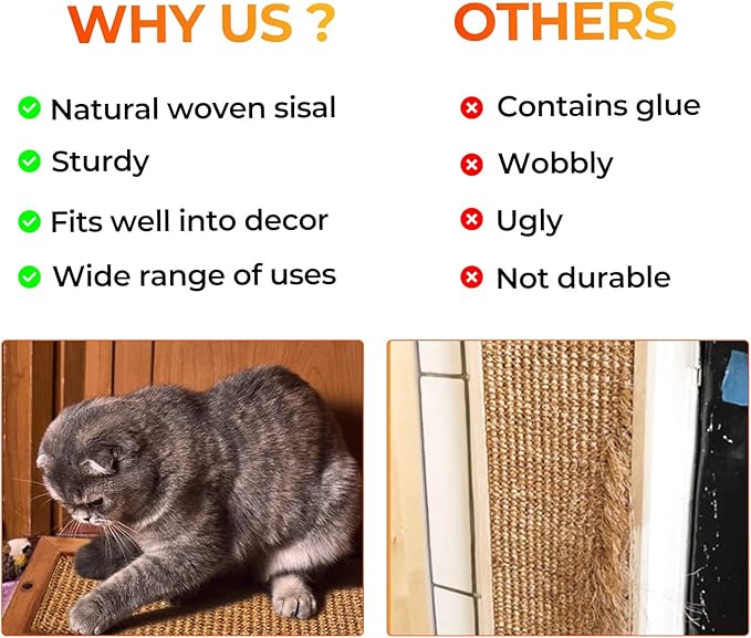 Cat Scratching Post - BXL, Natural Wooden Sisal Cat Wall Scratcher, Floor or Wall Mounted Vertical Cat Scratch Pad for Indoor Cats Adults or Kittens, Cat Wall Furniture Protector