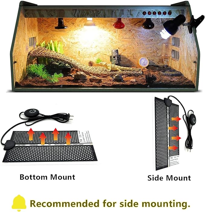Reptile Heat Pad with 7 Button Temperature Adjustment, Under Tank Terrarium Heat Mat for Reptiles Tortoise Snakes Lizard Gecko Frog Hermit Crab and Other Small Animals, 7W Reptile Heating Pads