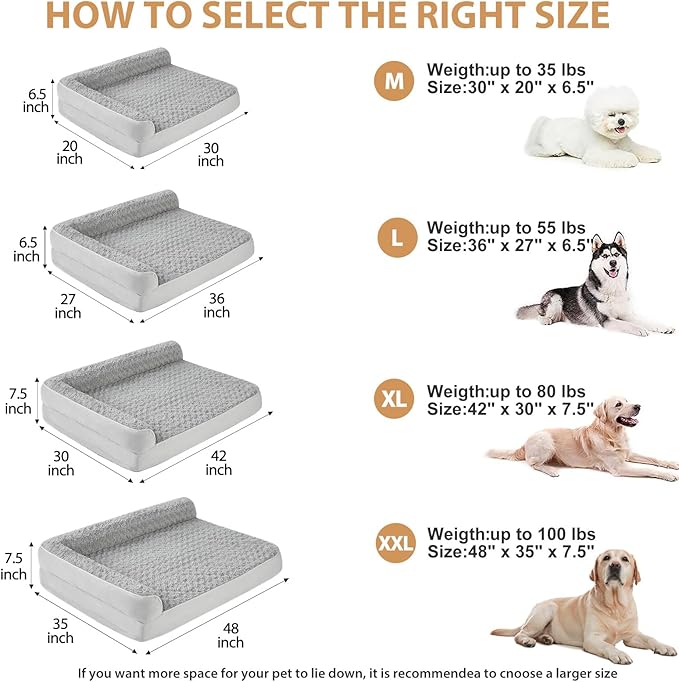 BFPETHOME Orthopedic Dog Beds for Large Dogs-Waterproof Sofa Dog Bed with Removable Washable Cover, Large Pet Bed with Waterproof Lining and Nonskid Bottom, Pet Bed for Dogs