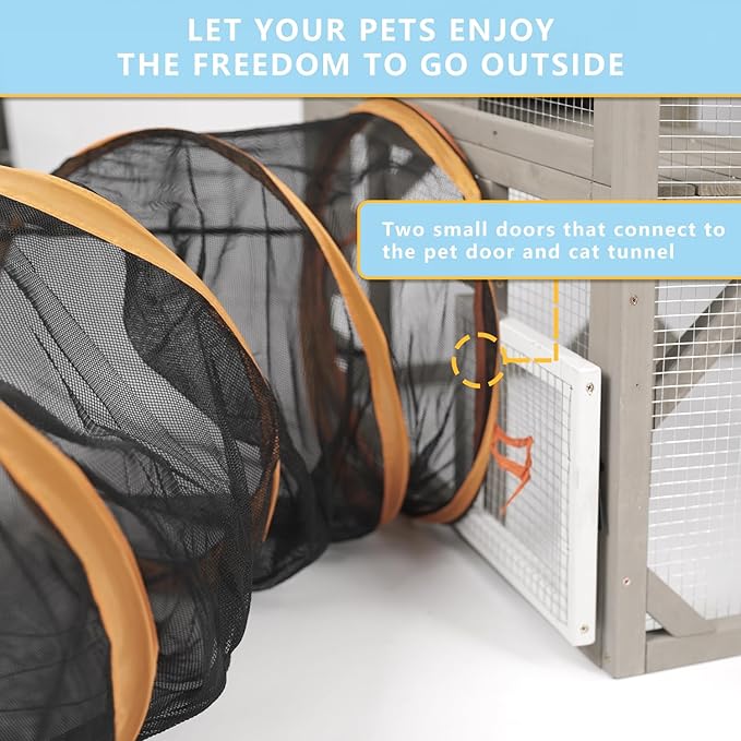 Catio Outdoor Cat Enclosure Large Window Cat House Walk in Kitty Cage with Multi-Level Platforms, Waterproof Roof for Mulitiple Cats (59" L x 29.5" W x 67.7" H)