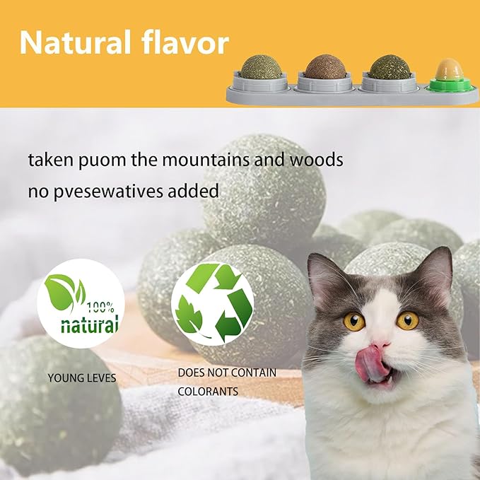 GATITOS Catnip Balls 3 Pcs, Catnip Ball for Cats Wall, Safe Healthy Kitten Chew Toys, Teeth Cleaning Dental Wall Treats, Edible Cats Lick Kitten Chew