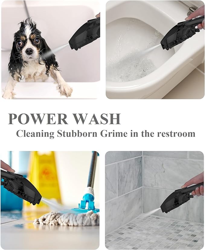 High Pressure Shower head with Handheld 7 Modes, Built-in Power Wash to Clear Tub. Tile & Pets, 5” High Flow Hand Held Hydro Rain Showerhead with Stainless Steel Hose and Adjustable Bracket-Matt Black