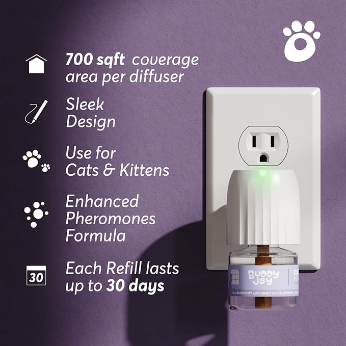 Cat Calming Diffuser Refills – Long-Lasting 30-Day Formula with Pheromones for Stress Relief, Relaxation, and Anxiety Reduction in Cats Easy to Use – (2 Diffusers + 2 Refills)