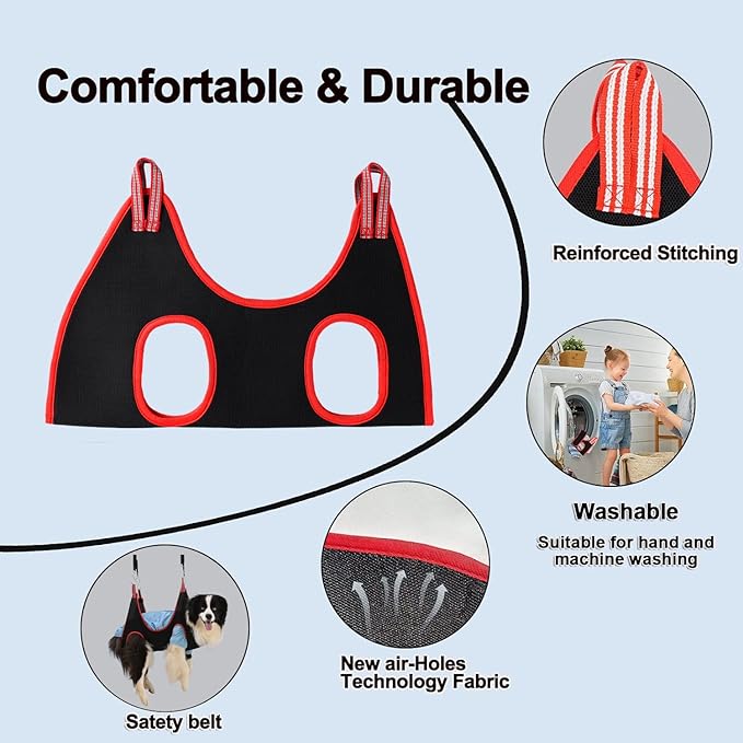 Pet Grooming Hammock Harness for Large Dogs, Breathable Pet Dog Hammock Restraint Bag,Dog Grooming Sling Helper for Trimming Nail and Ear/Eye Care(L Size,10.2")