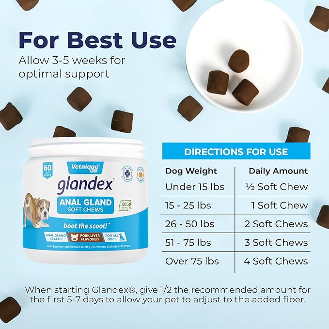 Vetnique Labs Glandex Anal Gland Soft Chew Treats with Pumpkin for Dogs Digestive Enzymes, Probiotics Fiber Supplement for Dogs Boot The Scoot (Pork Liver Chews, 60 Count)
