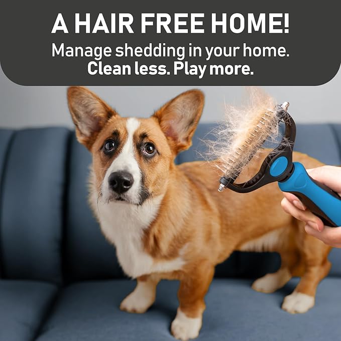 Maxpower Planet Pet Grooming Brush and 2X Grooming Gloves Combo - Double Sided Dematting, Deshedding Undercoat Rake for Dogs and Cats - Reduce Shedding Easily - Blue
