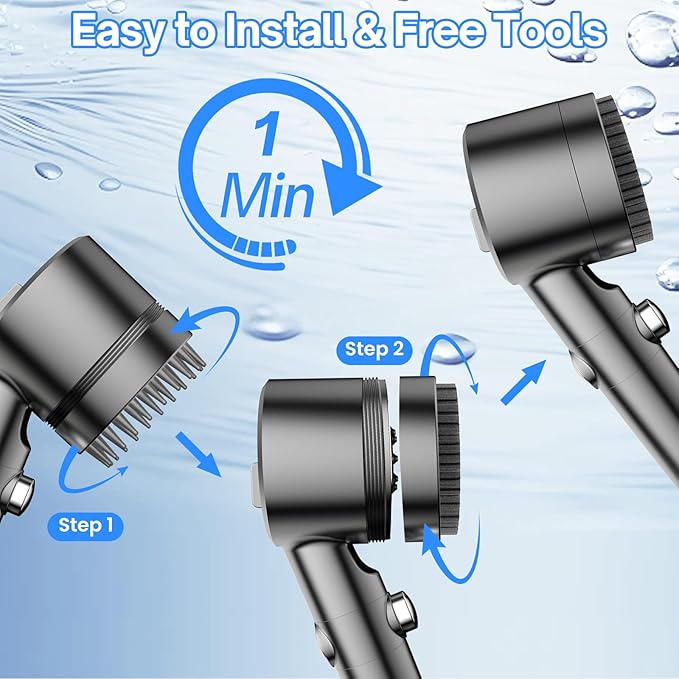 Filtered Shower Head with Handheld, High Pressure Water Flow and Multiple Spray Modes Shower Head with Filter, Power Wash for Hard Water, Showerhead with ON/OFF Switch for Pets Bath (Light Gray)