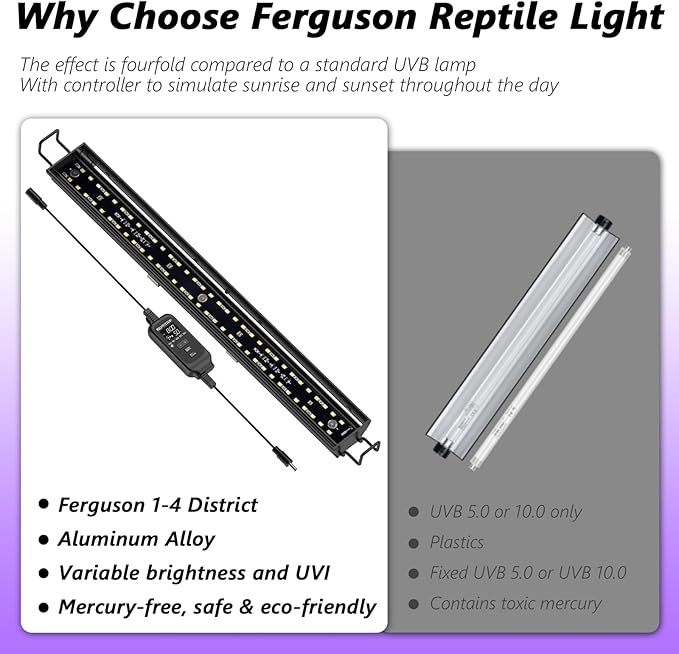 27-INCH LED UVB Light for Reptiles, LED Reptile Light Fixture Controller with Dimming and 4 UVI Modes, 22W Aluminum UVA UVB Lamp for Turtles, Snakes, and Bearded Dragons, 6500K