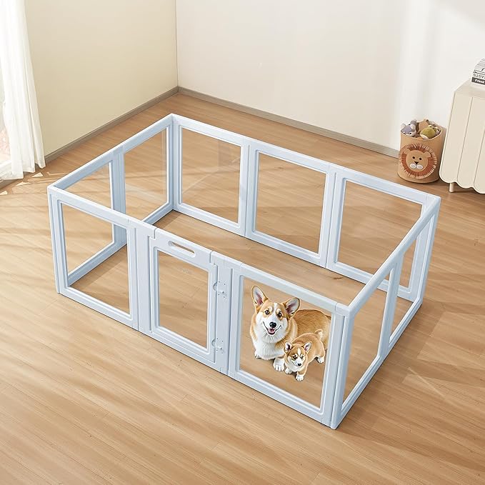 VEVOR Clear Acrylic Dog Playpen Indoor, 76x49x30 in Plastic Pet Playen for Large Sized Dogs, Easy Assemble Waterproof Puppy Playpen, Easy to Clean, Durable Indoor Pet Dogs Cats Fence Kit