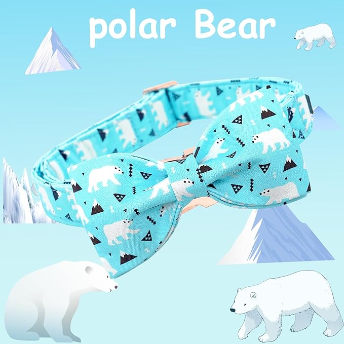 Dog Collar-Bow Dog Collar Blue Bear Pattern Pet Collar Dog Cute Bow Tie Soft Girl Boy Dog Collars with Metal Buckle Wonderful Gift for X-Small Puppy