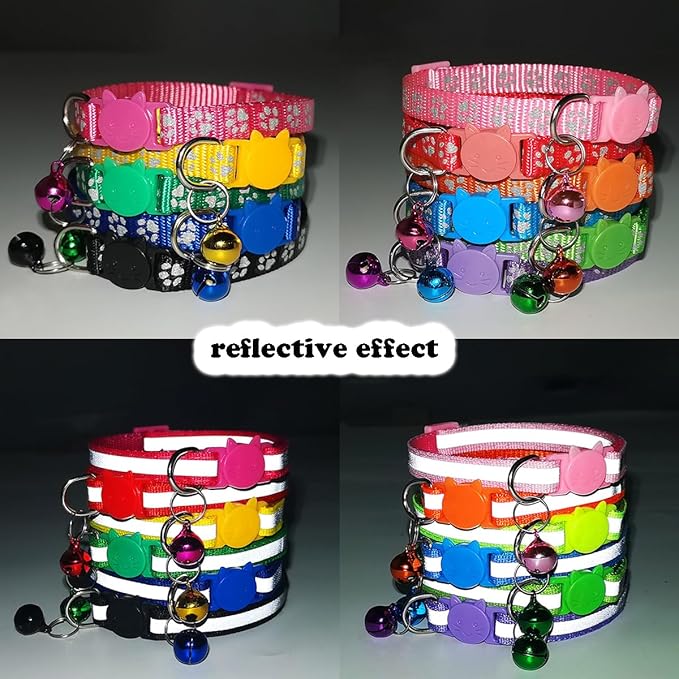 Sky Blue Reflective Cat Collar with Bells, [2 Pack] Break Away Kitten Collar with Bells, Breakaway Cat Collar for Boy Cats Kitty