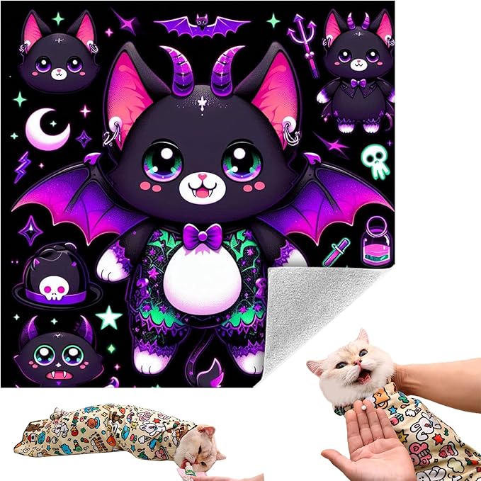 Cat Grooming Wrap, Self-Adherent Soft Cat Blanket to Wrap, Nail Clipping, Anti-Bite, Anti-Scratch, Anti-Escape Calming Wrap (Halloween, 6-10 lbs)