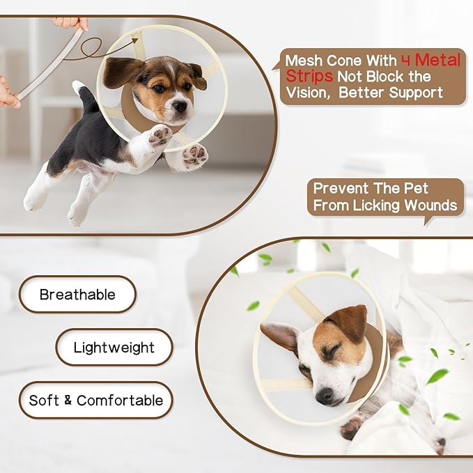 Soft Dog Cone Collar to Stop Licking-Adjustable Comfortable Mesh Recovery Cone After Surgery for Small or Miniature Dogs, Alternative to Plastic Elizabethan Collars for Neuter Incision Care (Brown,M)
