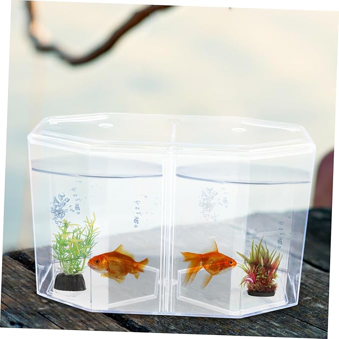 Totority Box Octagonal Fish Tank Betta Fish Bowl Small Containers Shrimp Tank Baby Cart Covers Turtle Tank Betta Fish Tank Fish Breeding Tank Betta Tank Acrylic Self-Cleaning