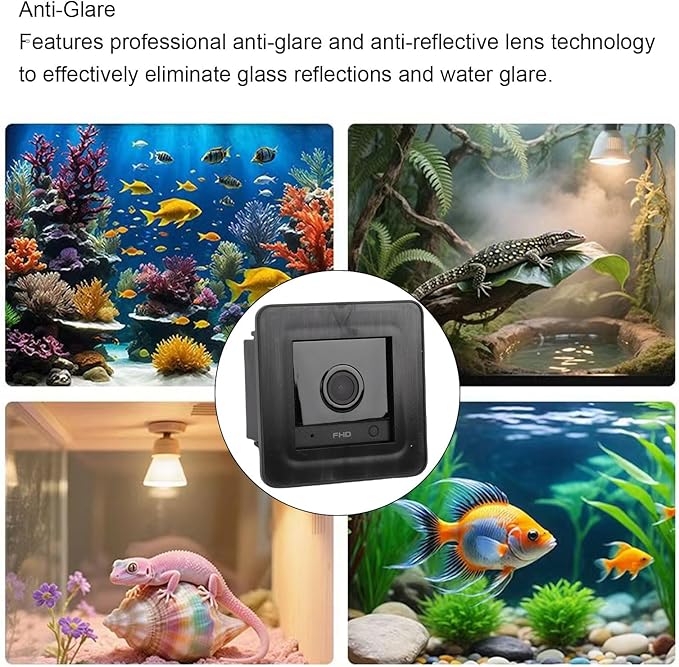 2MP Aquarium & Terrarium Pet Camera, Fish Tank Camera with 140 Wide Angle, Night Vision, AI Motion Detection, 2 Way Audio, Adhesive Installation