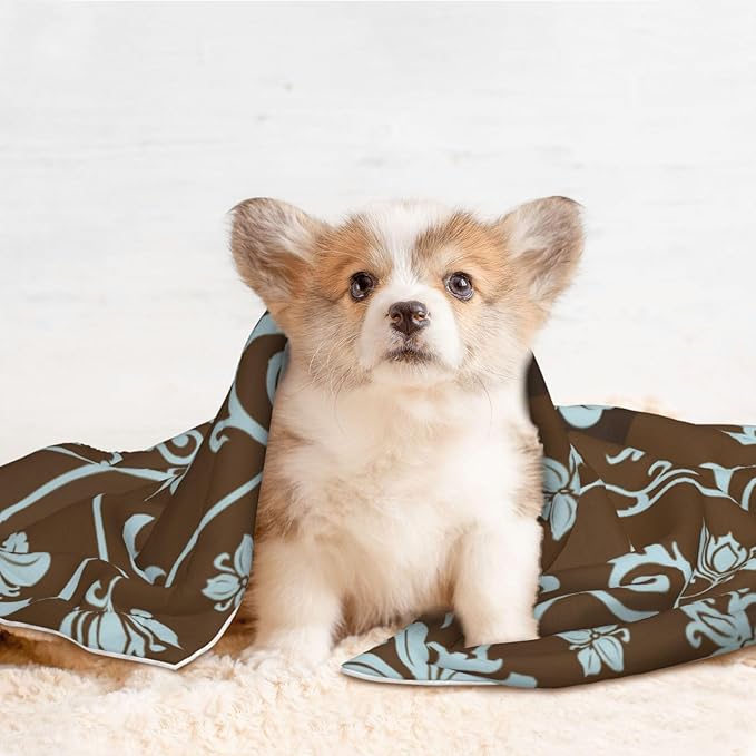 Vintage Floral Blanket for Dog Cat - Retro Light Blue Flower Throw Blanket 40x30 Pet Blanket for Couch Sofa Bed
