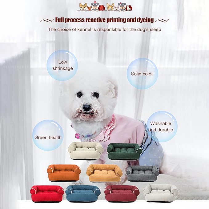 Suede Sofa Dog Bed, Multiple Sizes Orthopedic Memory Foam Mattress, Durable and Calming, Washable Dog Bed with Anti-Slip Bottom S LightGreen