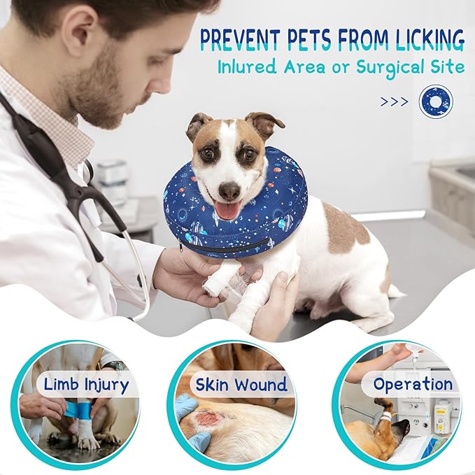 Supet Inflatable Dog Cone Collar for Large Medium Small Dogs, Soft Cone Collar for Dogs Cats, ECollar Doggie Neck Donut Dog Cone Alternative After Surgery