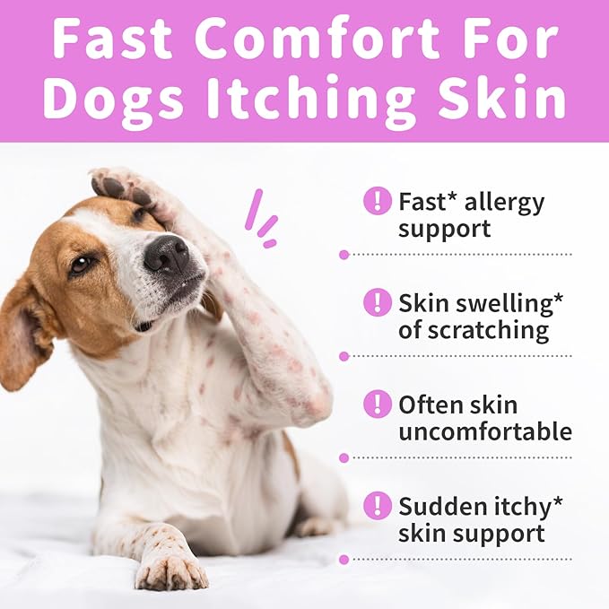 Itch Relief for Dogs - Turmeric Supplements for Itching Skin Comfort & Coat Health & Seasonal Allergy Care, Immune Support Supplement with Omega-3 Fish Oil, Biotin - Chicken Flavor - 90 Count