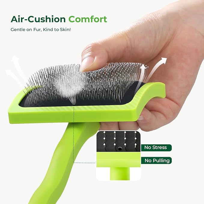 Pecute Slicker Brush for Dogs Cats with Air-Cushion and Soft Pins, Dog Brush for Shedding Massaging Grooming, Lightweight Cat Brush with Pet Comb, Gently Removes Loose Fur Undercoat