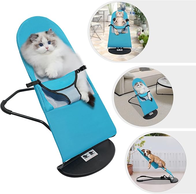 Pet Dog Cat Rocking Chair, Portable Foldable Pet Rocker Bed 3-Level Height Adjustable Small Pet Rocker Summer Breathable Pet Rocker Sofa Bed Dog Cats Rocker Beds for Pets Under 33lbs Blue