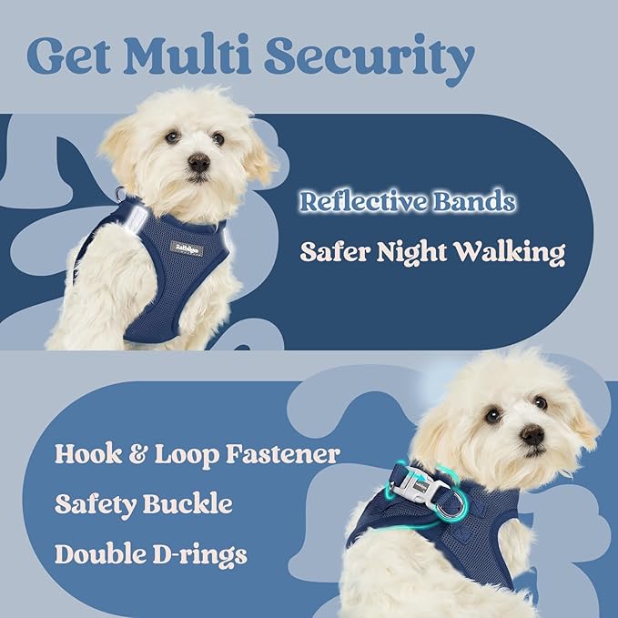 rabbitgoo Small Dog Harness, Step-in Soft Mesh Puppy Vest with Safety Buckle, Breathable Reflective Pet Harness for Small Sized Dogs, Navy Blue M