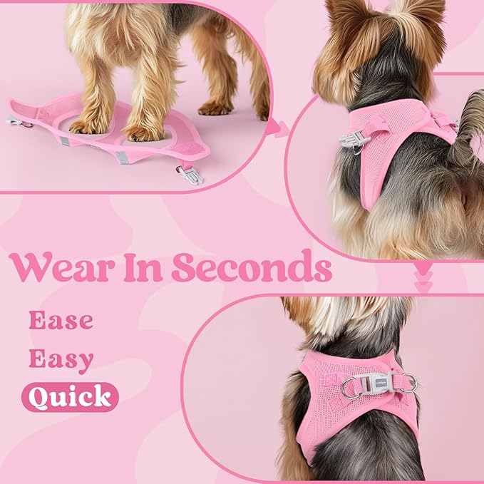 rabbitgoo Small Dog Harness, Step-in Soft Mesh Puppy Vest with Safety Buckle, Breathable Reflective Pet Harness for Large Dogs, Light Pink XXL