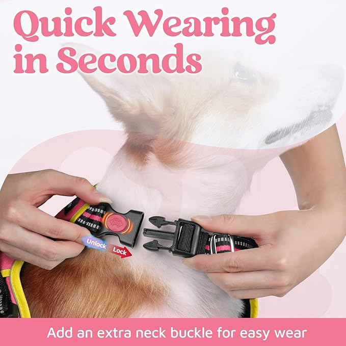 rabbitgoo Dog Harness for Large Dogs, No Pull Pet Vest with 3 Buckles, Adjustable Soft Padded Pet Harness with Easy Control Handle and Reflective Strips, Pink & Yellow, XL