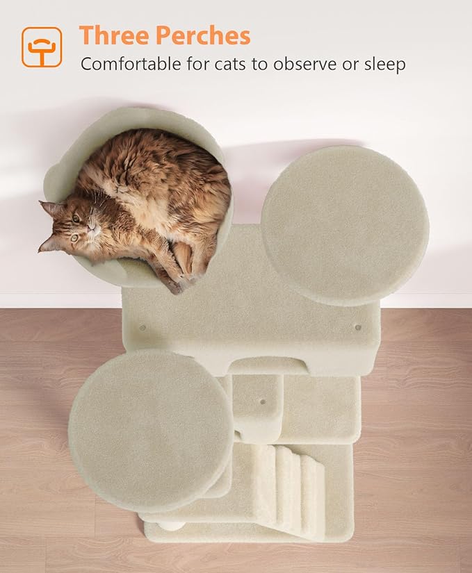 60'' Cat Tree Tower for Indoor Cats Large Adult,Cute/Tall Modern Cat Tree for Big Cats 20 lbs, Plush Multi-Level Cat Condo with Scratching Posts, Dangling Ball Indoor (Beige, 60 inch)