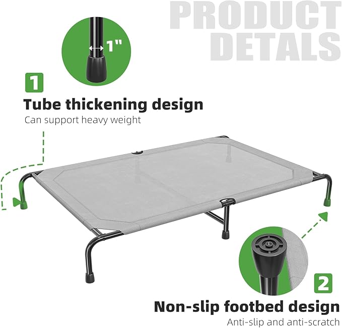 Simple Trending Raised Dog Bed for Extra Large Dogs, Waterproof XL Dog Cot, Outdoor Elevated Pet Bed, 60.25" x 37.25", Grey