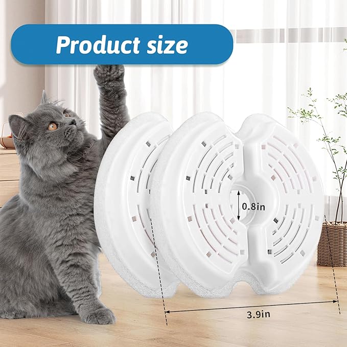 Cat Water Fountain Filters for 84oz/2.5L Stainless Steel Pet Fountain and 67oz/2.0L Plastic Cat Drinking Fountain, 16 Pack Pet Replacement Filters Set