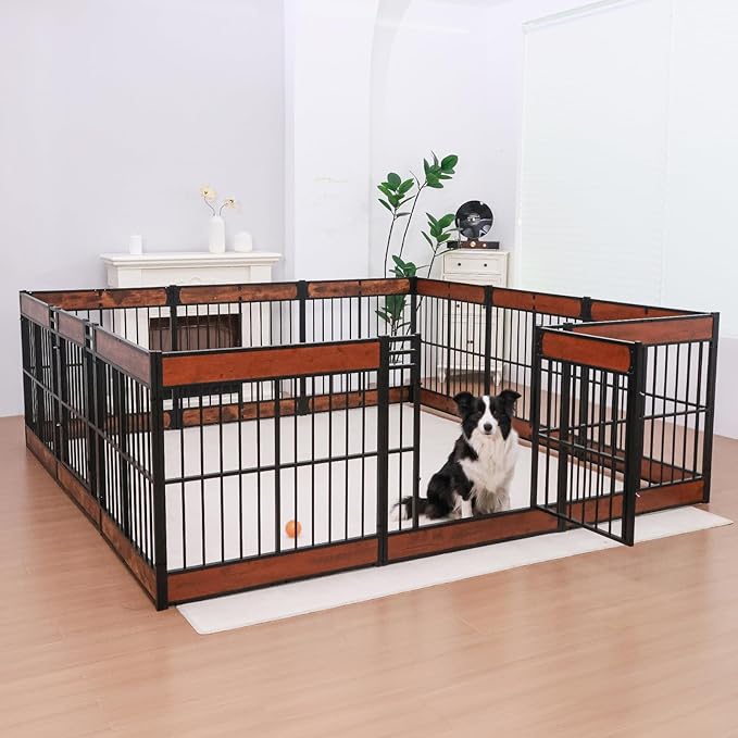 Dog Playpen, 35.4" Height Dog Pen Indoor, Heavy Duty, Safe and Sturdy, Furniture Style Puppy Pen (12 Panels (35.4" High), Mahogany)