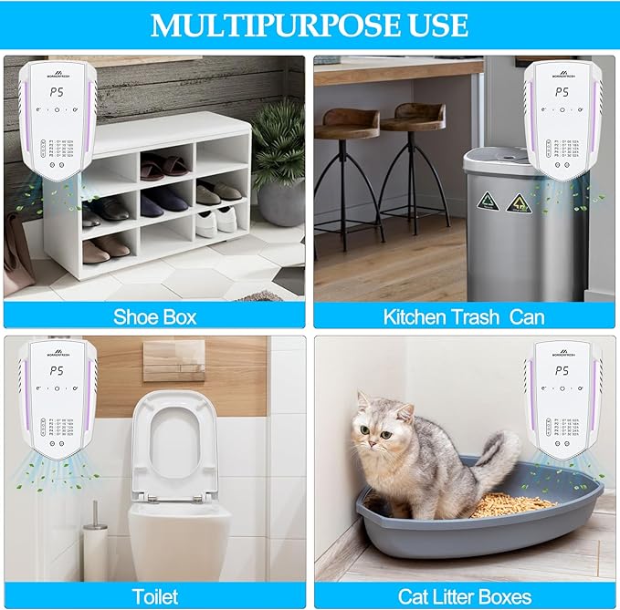 Cat Litter Deodorizer 99% Pets Poof Odor Eliminator Air Purifier Ozone Odor Removal Air Freshener for Home & Pets Litter Box Room Wardrobe Shoe Cabinet Toilet White