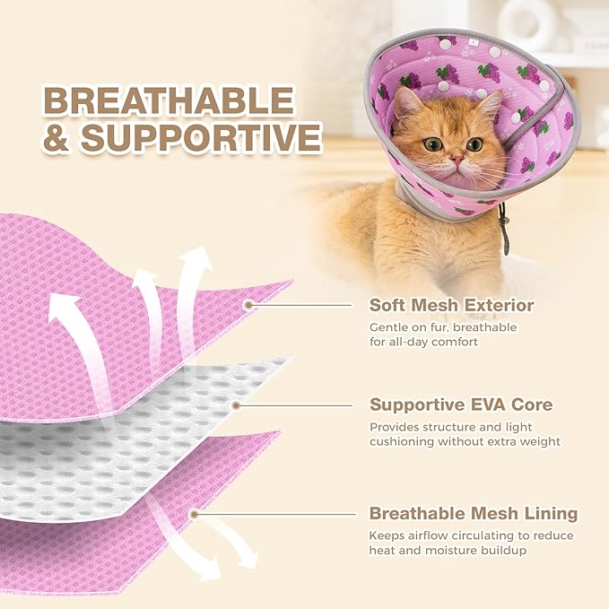 Avont Cat Cone Collar Soft to Stop Licking, Adjustable Foldable Lightweight Kitten Recovery Collar After Surgery for Small Dogs, Elizabeth Cone of Shame Alternative -Grape(L)