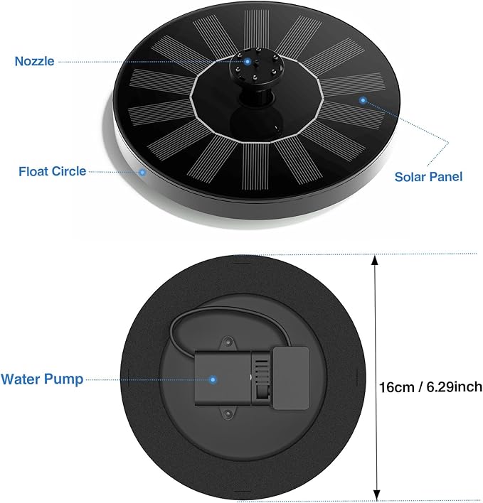 Solar Fountain Water Pump for Bird Bath, Floating Solar Powered Water Fountain Pump for Bird Bath, Garden, Pond, Pool, Outdoor (1.4W)