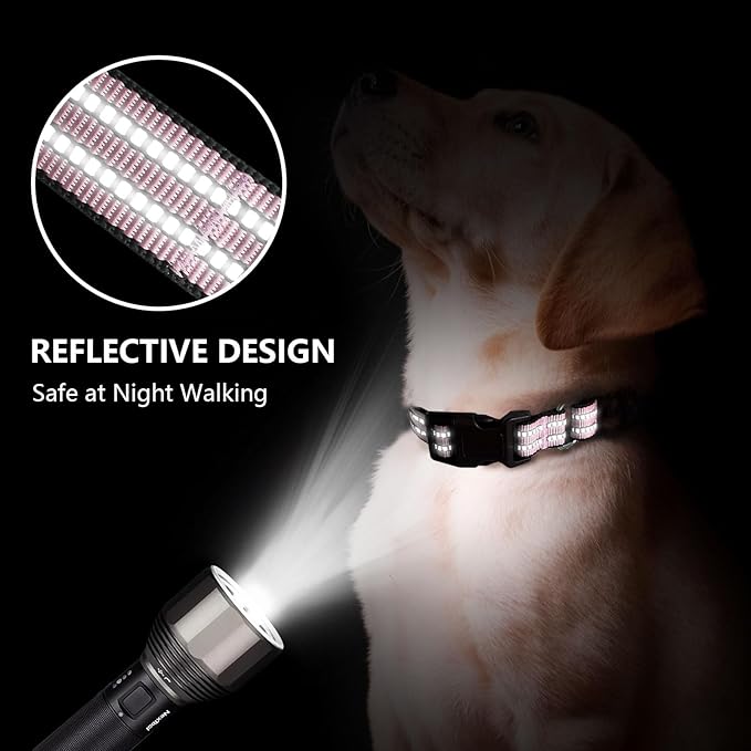 Martingale Dog Collar, Adjustable Nylon Reflective Collar with Quick Release Buckle (Light Pink, Small)