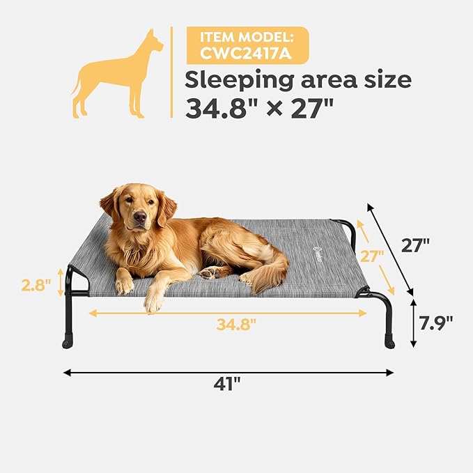 Veehoo Original Elevated Dog Bed - Outdoor Raised Cot for Large Dogs, One-Sided Raised Headboard Cooling Pet Bed, Sleeping Training Cot, Non-Slip & Breathable, XL, CWC2417A