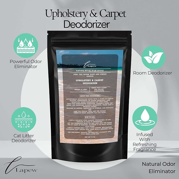 Sandy Pink Paradise Carpet Freshener Powder 16 oz | Powerful Odor Eliminator for Home | Upholstery Deodorizer | Carpet Deodorizer | Pet Urine | Cat Litter Box | Pink Sands Fragrance