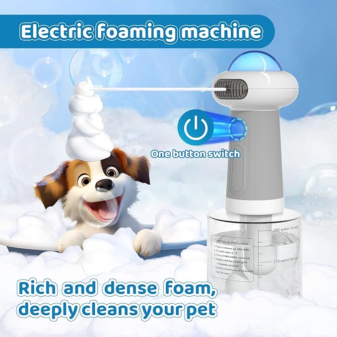 Electric Dog Shampoo Dispenser IPX7 Cat Shampoo Sprayer,Pet Bath Supplies Automatic Foaming Shampoo Dispenser for Dog Deep Cleaing Kitchen Sink Bathroom Grey