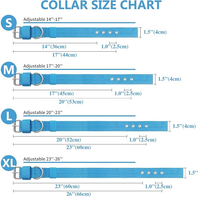 Heavy Duty Tactical Dog Collar - 1.5" Width Military Durable Thick Nylon with Adjustable Metal D Ring & Buckle Working Training K9 Collar for Medium Large Dogs (XL(23"-26"), Light Blue)