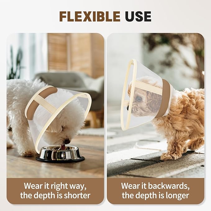 Soft Dog Cone Collar to Stop Licking-Adjustable Comfortable Mesh Recovery Cone After Surgery for Small or Miniature Dogs, Alternative to Plastic Elizabethan Collars for Neuter Incision Care (Brown,M)