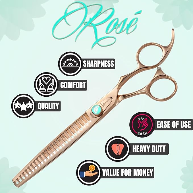 Kenchii Rose Dog Grooming Scissors, 25 Tooth Blending Shears, Dog Scissors for Grooming, Ergonomic Design for Comfort and Precision, Heavy Duty, Durable and Sharp