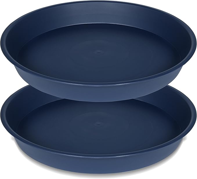 2 Pack of 20 21 inch Plant Saucer Round, Deep Plant Saucers for Pots, Heavy Duty Plastic Plant Drip Tray for Indoors Outdoor, Bird Bath Bowls, Plant Trays for Planter 19-22" (21 inch, Blue)