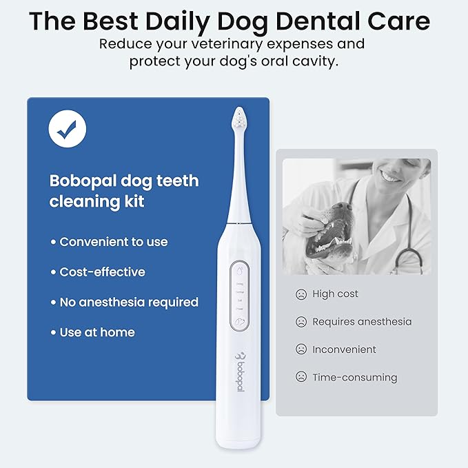Dog Tooth Brushing Kit,3-in-1 Dog Teeth Cleaning Tools,Ultrasonic Electric Toothbrush & Plaque Remover for Dogs with Water Flosser for Teeth,2 Modes & 3 Intensity Levels,IPX7,1100mAh Battery