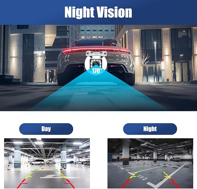 Car Backup Camera Rear View Camera 12-LED Night Vision Waterproof Reverse Camera 170° Wide View Angel Parking Camera for Universal Cars, Vehicles, Trucks, RV, Vans, SUV, Trailer, Pickup